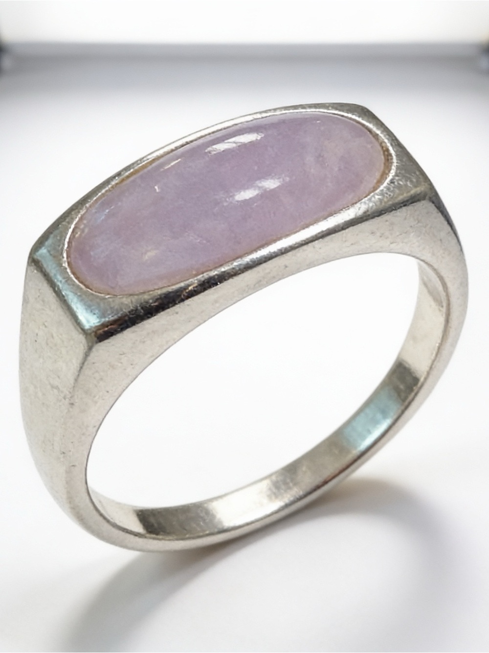 925 Sterling Silver Ring With Pale Lavender Cabochon Stone in Rectangular Bezel